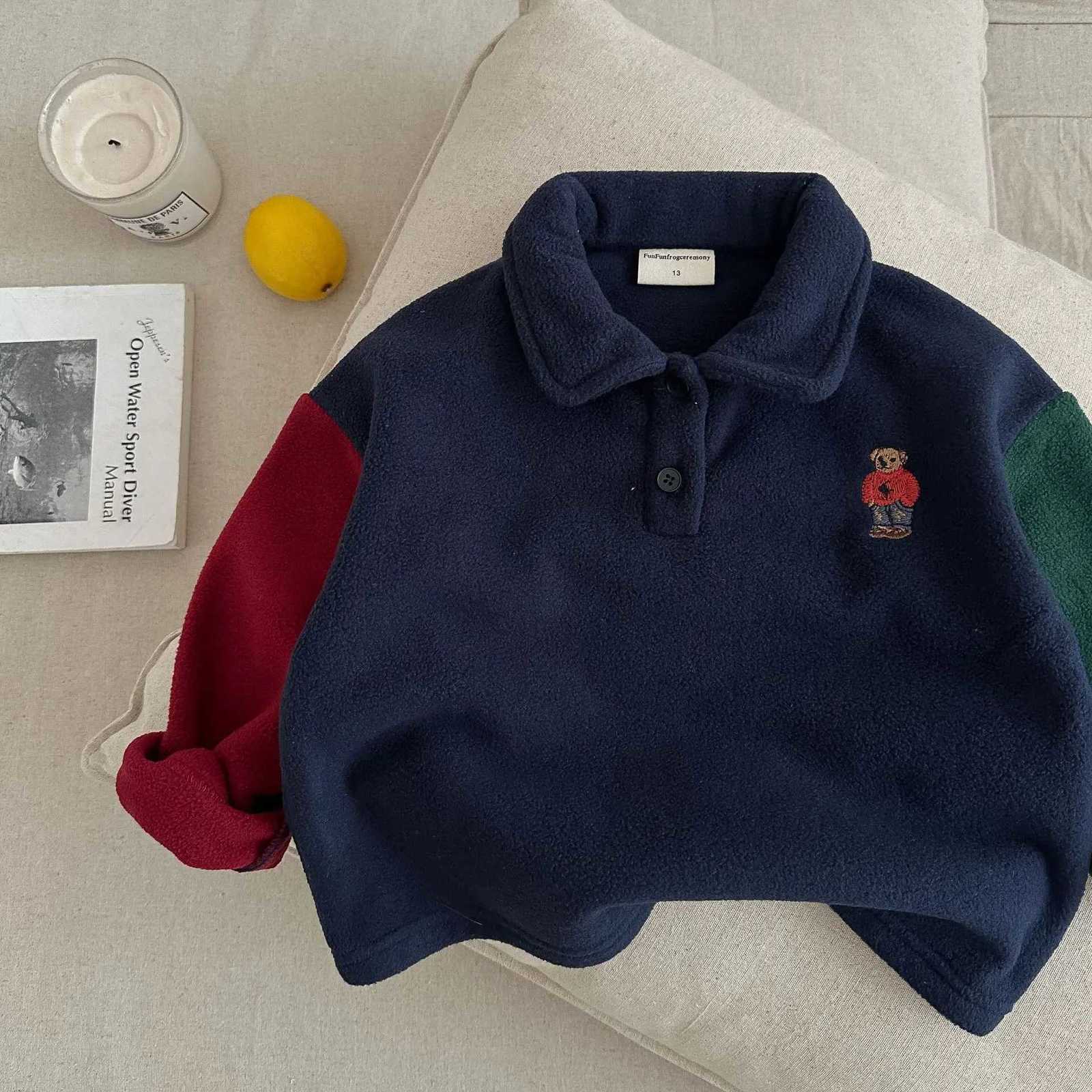 Winter New Children Fleece Sweatshirt Boys Girls Plus Velvet Thick Lapel Pullover Cotton Kids Casual Warm Tops Baby Polo ShirtsT251030