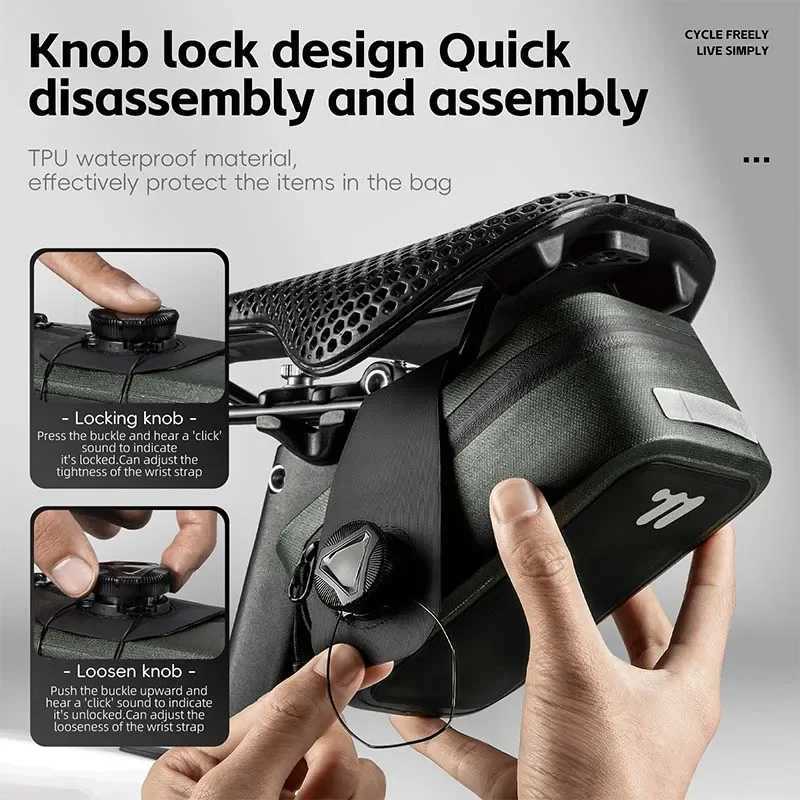 WEST BIKING Bicycle Saddle Bag 600D TPU Seamless Waterproof WearResistant Rotating Lacing Mini Saddlebag Bike Accessory H251029