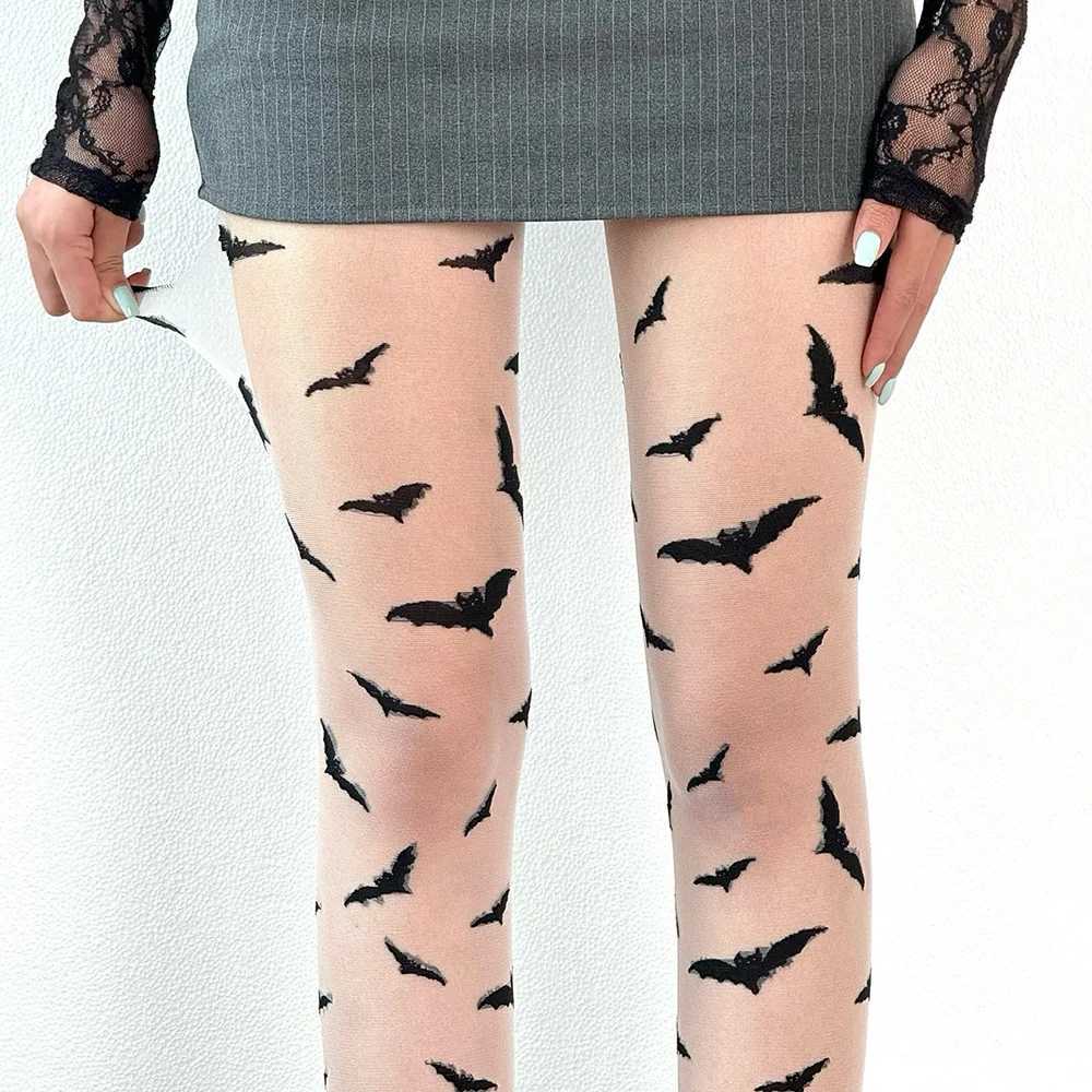 Halloween Women Personality Tights Black Bat Pattern Gothic Pantyhose 15D Sexy Long Hosiery Y2K R251030