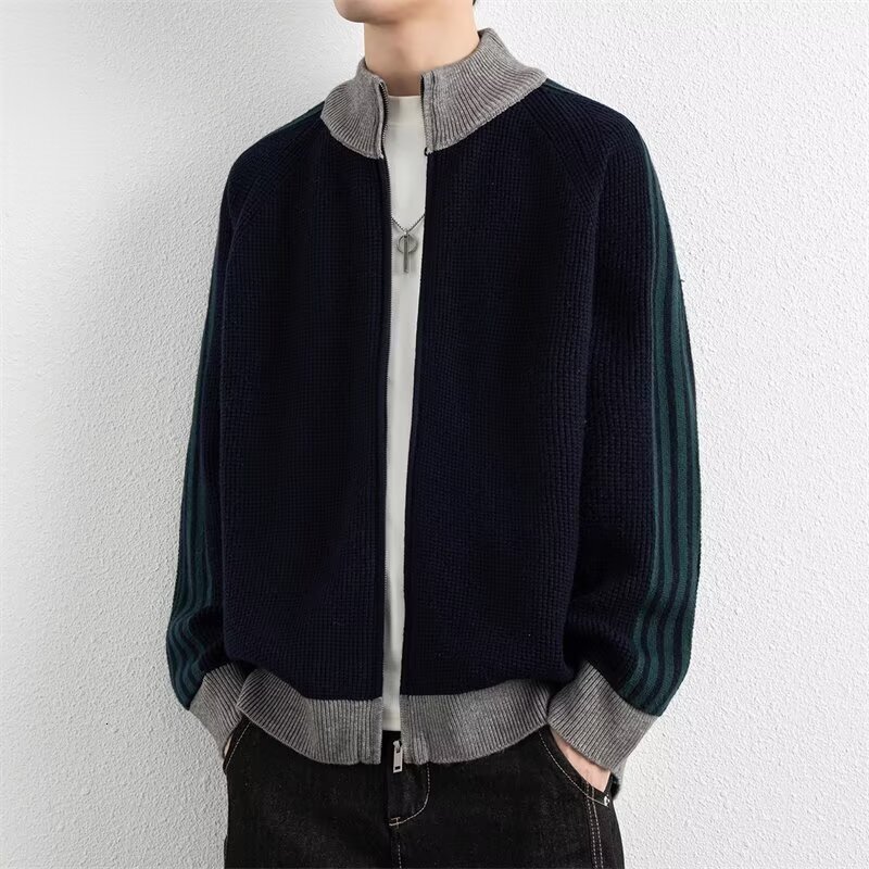 Knitted Cardigan Jacket For Men 2025 New Spring Autumn Winter Designer Jacket Sweater Coat Men Color Block Striped Outerwear Sweater Jacket
