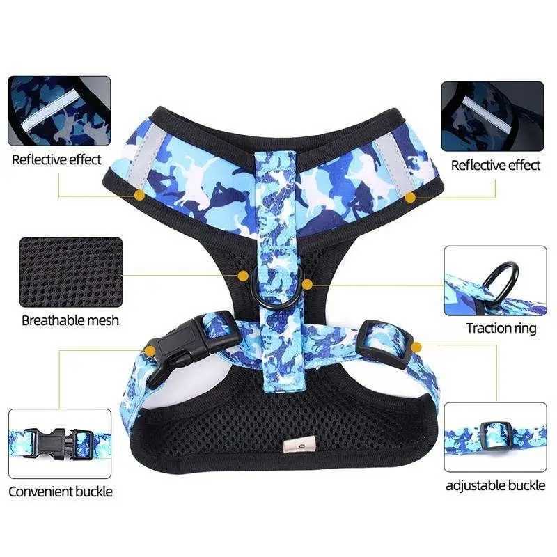 OKKPETS Camo Pet Dog Harness 5 Piece Set With Collar Leash Bow Tie Poop Bag Adjustable Puppy Comfortable No Pull Dog Accessories J251129