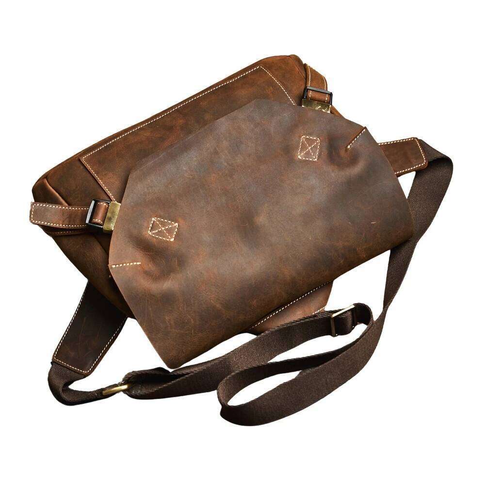 Designer bag 52 PHILI BULL Genuine Leather Men's Vintage Fashion Shoulder Crossbody Casual Commuter Messenger Bag Retro Style