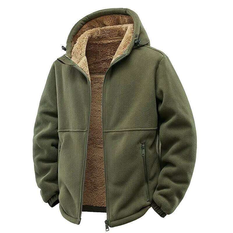 New Autumn and Winter Fashion Solid Color Thick Warm Lamb Wool For Men's Casual Loose Sports Windproof Plus Size Jacket Down Cotton