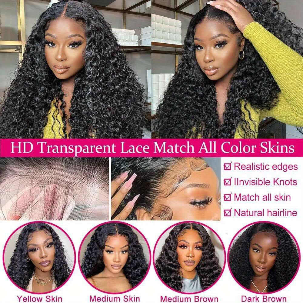Jerry Curly Front 4X4 HD Transparent Lace Closure Glueless Human Wigs For Black Women Pre Plucked With Baby Hair