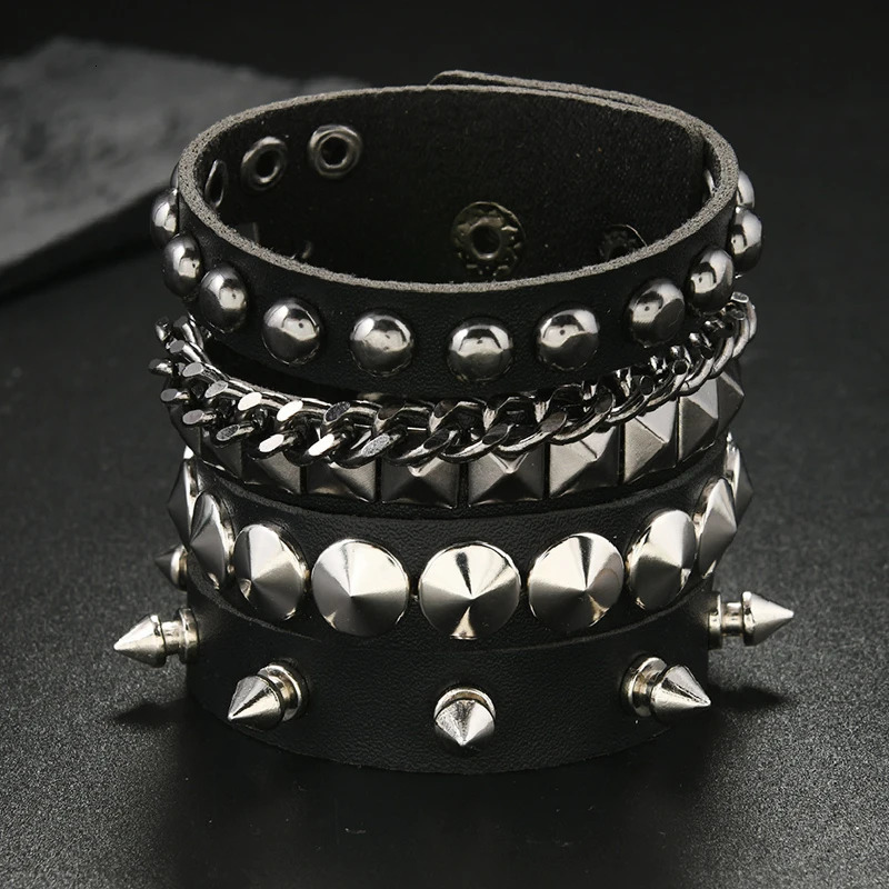 Halloween Punk Gothic Pu Leather Bracelet Set For Men And Women Neutral Y2k Rivet Bracelet Rock Festival Party Gift 251028