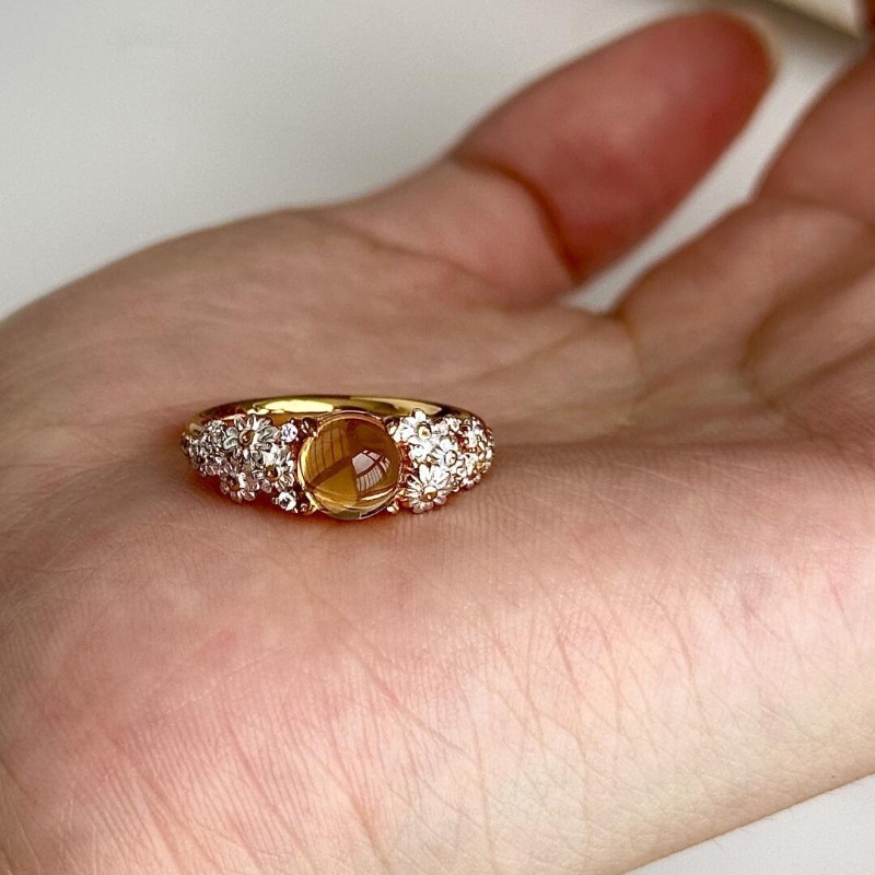 Ring Enamel Dripping Oil Daisy with Tiger Eye Accents Adjustable Floral Band for Daily Wear and Special Occasion Gift High Quality Texture