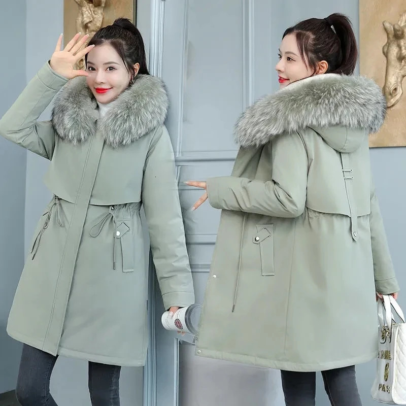 Thicken Parkas 8XL Winter Jacket Casual Long Coat Wool Liner Hooded Parkas With Fur Collar Female Cotton Warm Snow Outwear 251030