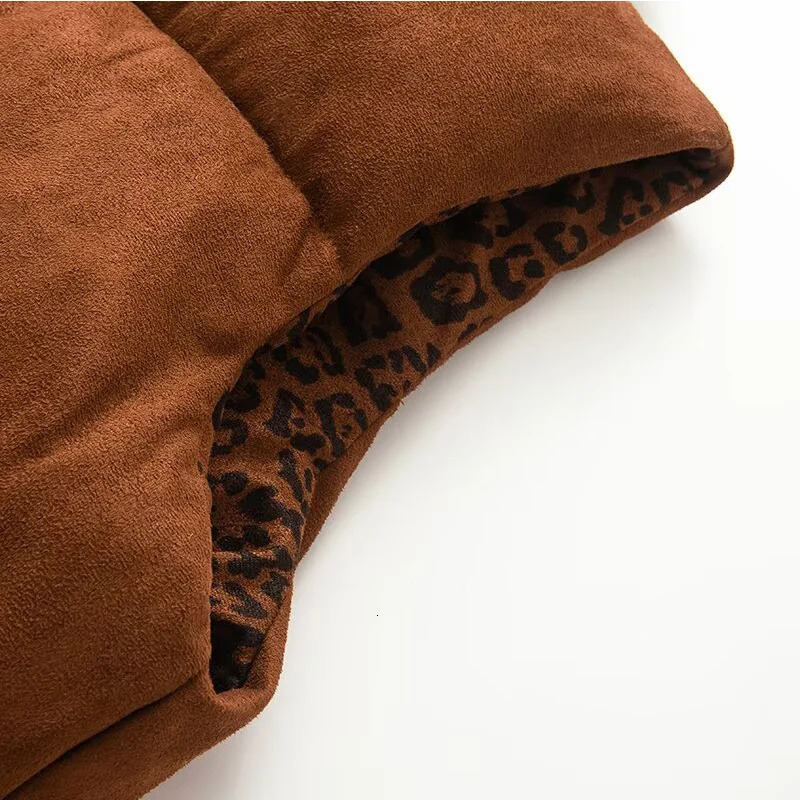 Autumn Winter Women Vest Fashion Wear On Both Sides Vintage Leopard Print Down Vests Coats Casual High Street Waistcoat Tops 251024
