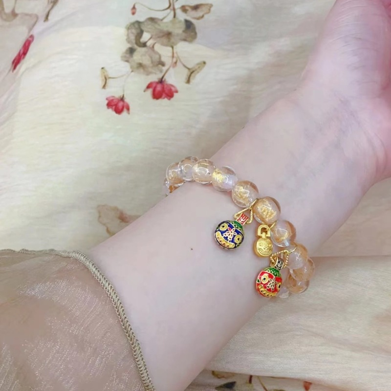Gilded Buddha Charms Bracelet with Golden Powder Incense Ash Beads