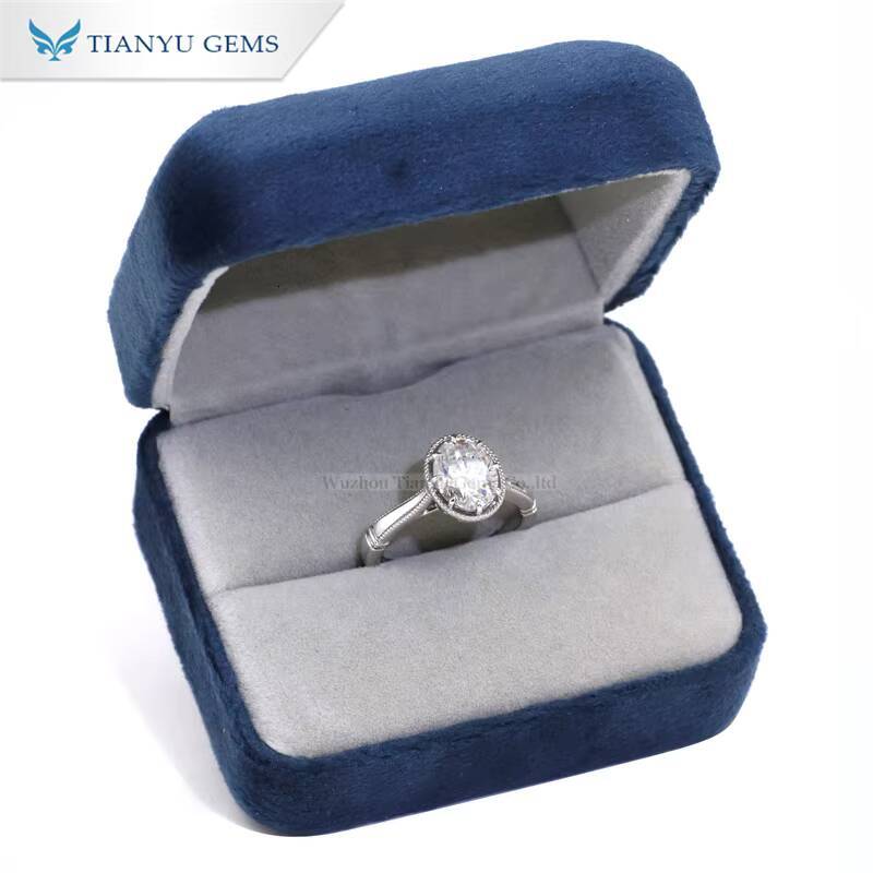 Tianyu Gems 3ct Oval Moissanite Diamond White Gold Ring Rhodium Jewelry