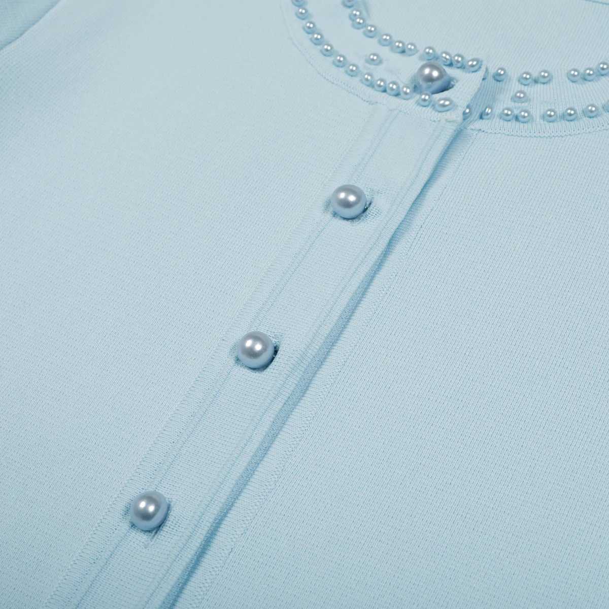 Thr Color Highquty Elastic Knitted New Fashionable Luxury Pearl Long Slved Cardigan Slveless Slim Fit Dress Women Set C251030