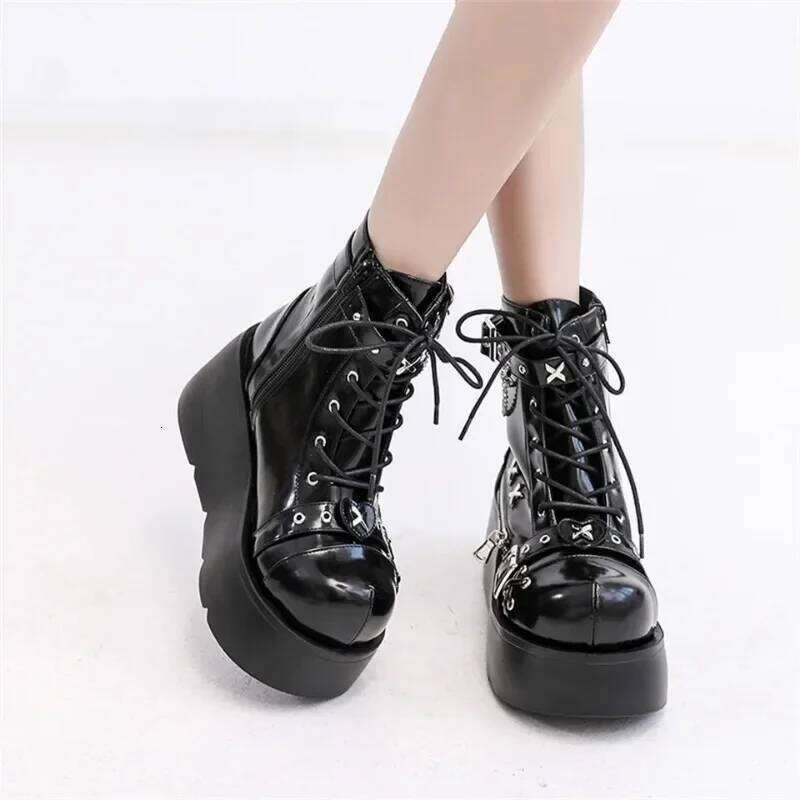 Platform Wedges Women Ankle Autumn Winter Gothic Street Comfy Fashion Cool Woman Shoes Motorcycle Boots Big Size 43