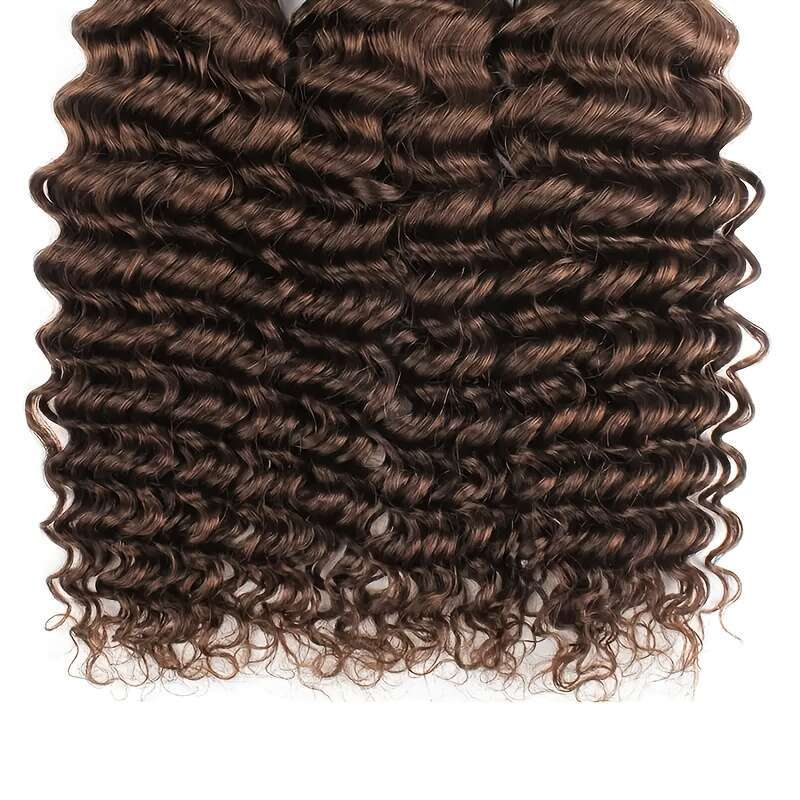 12A #2 Dark High Quality 3 Weaving 22-36 Inch Long Double Weft Curly For Women 100% Unprocessed Brazilian Virgin Brown Deep Wave Bundles Remy Human Ha