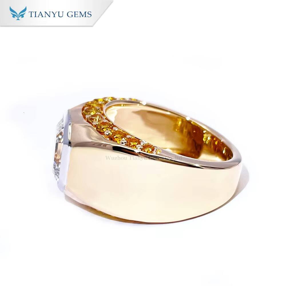Tianyu Gems Hot Sale Wedding Ring Two Tone Pure Gold with Asscher Cut Diamond Ring for Men