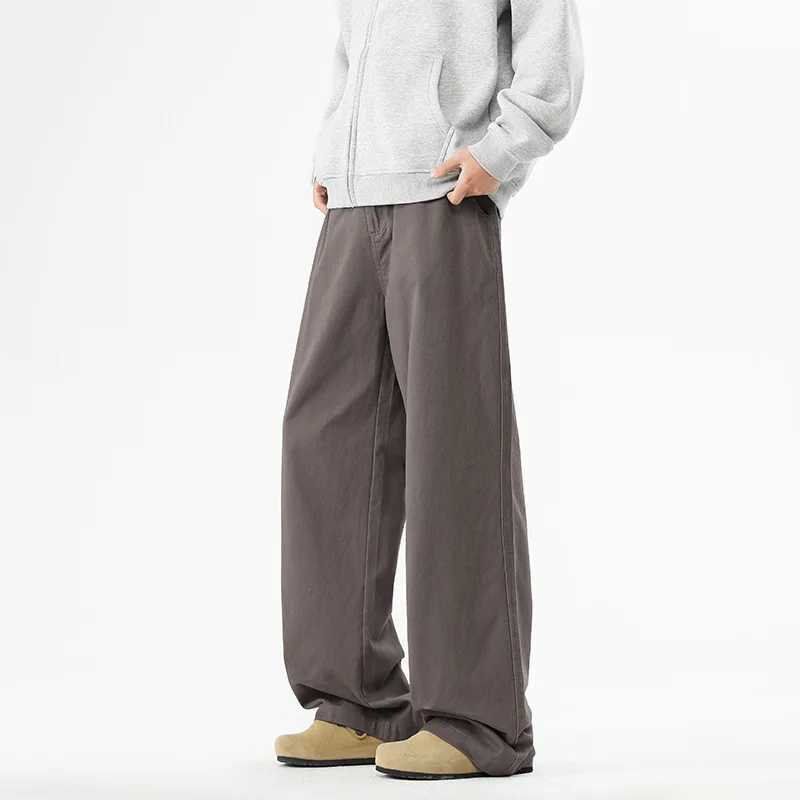 Mens Spring New Wide Leg Pants Loose Straight leg Korean Style Fashion Simple Solid Color Mens Casual Pants Wide Legs J251030