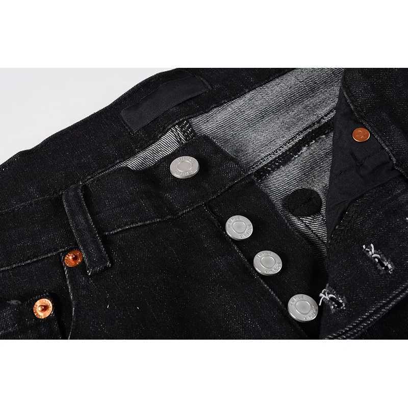 American Boys Students School High Street Scratched Moustache Black Damaged Holes Slight Stretch Skinny Button Fly Ripped Jeans J251030