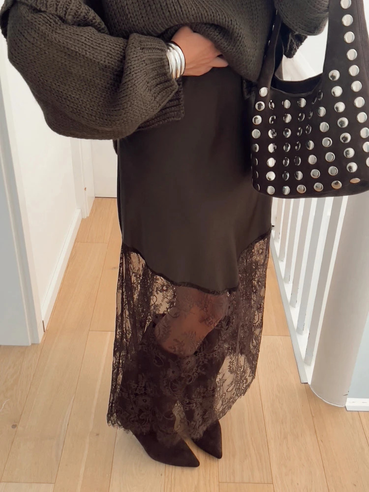 Tuularose Vintage Lace Skirts Fashion Lace Patchwork Sexy See Through Skirts High Street Elegant Party Streetwear Womens Skirts 251028