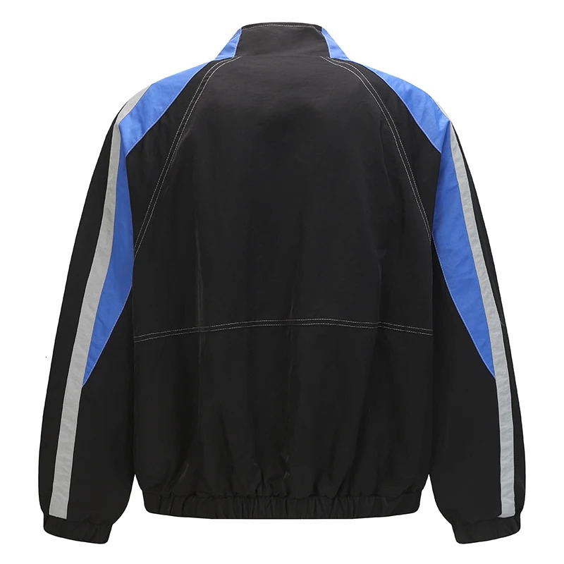 Mens Retro Racing Jacket Oversized Streetwear Windbreaker Color Block Zip Up Stand Collar Vintage Hip Hop Varsity Bomber Coats 251023
