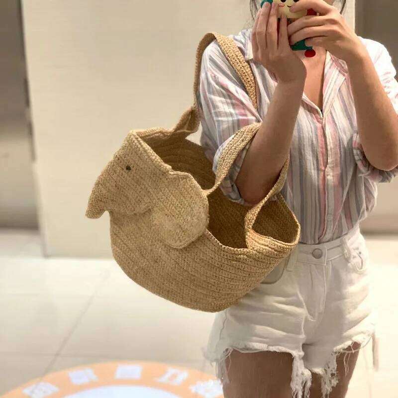 Lafite Crochet Hand Woven Elephant Vacation Beach Shoulder Bag Summer Grass New Large Capacity Women's Bags