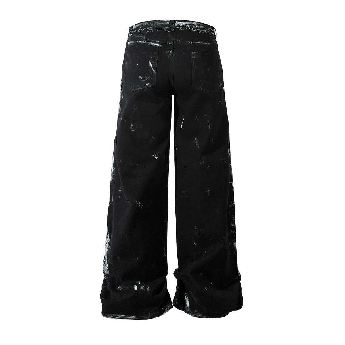Hand Graffiti Pleated Straight Baggy Black Jeans Pants for Men and Women High Street Ropa Hombre Loose Denim Trousers Oversized J251030