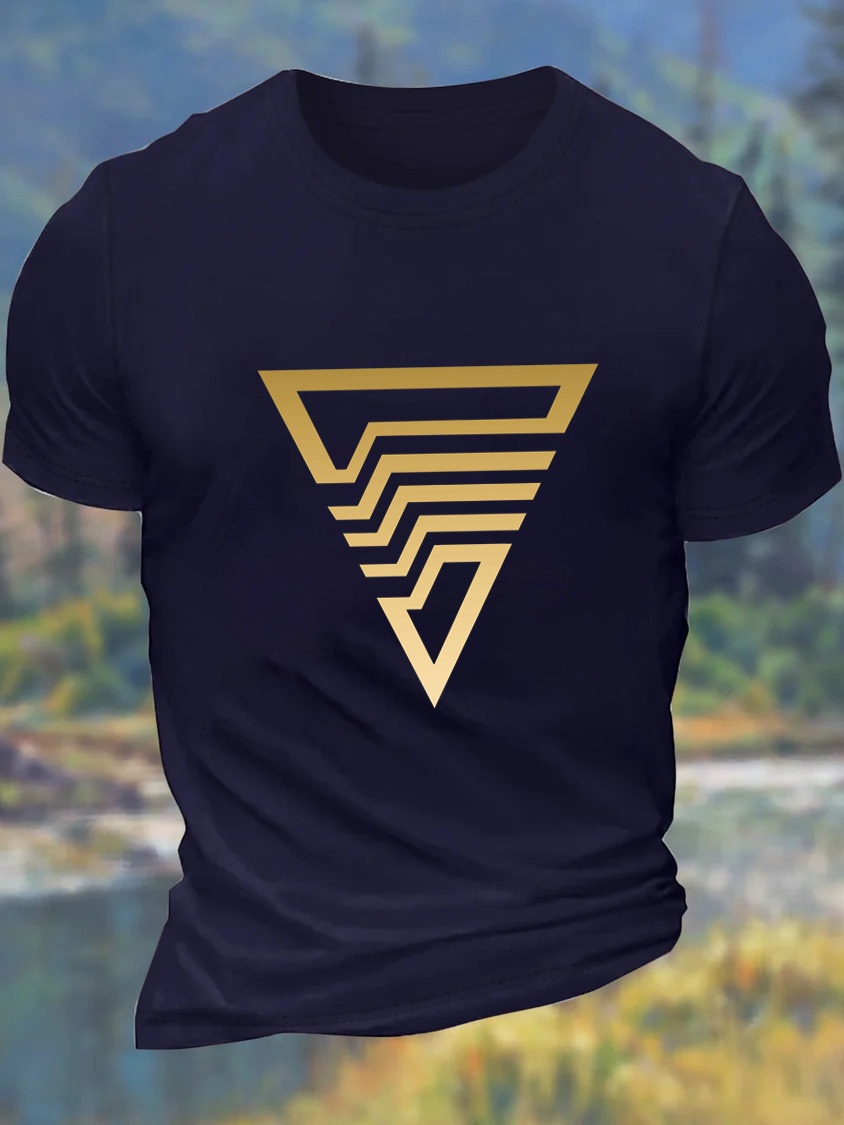 European & American Oversized Men's Artistic Triangle Pattern Crew Neck Casual Cotton Print T-Shirt - TT7465