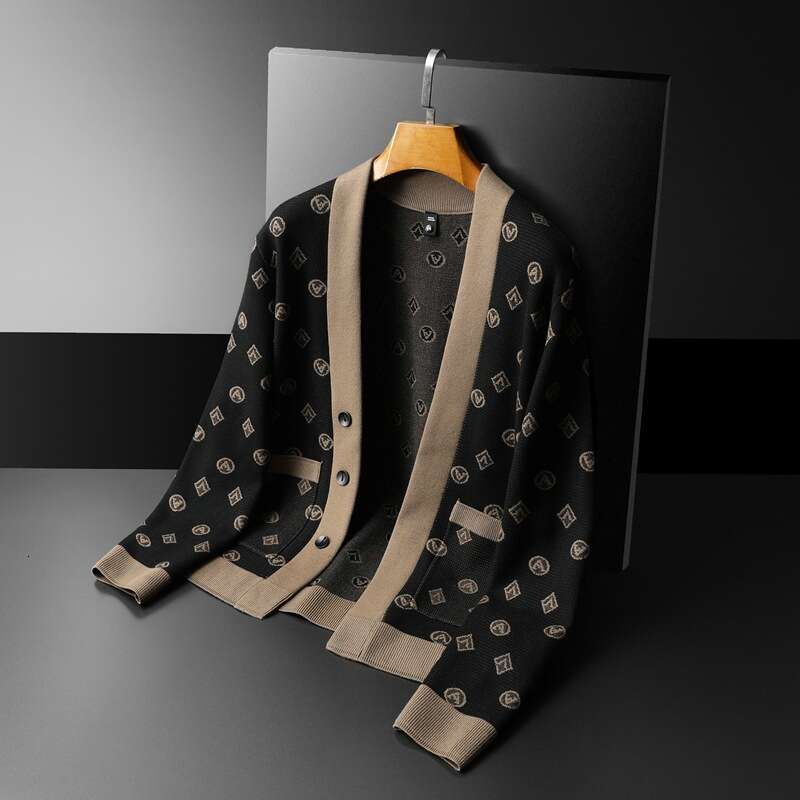 Premium Luxury 2024 Autumn/Winter V-neck Exquisite Embroidered Embossed Men's Cardigan Casual Warm Knitted Sweater Cardigan