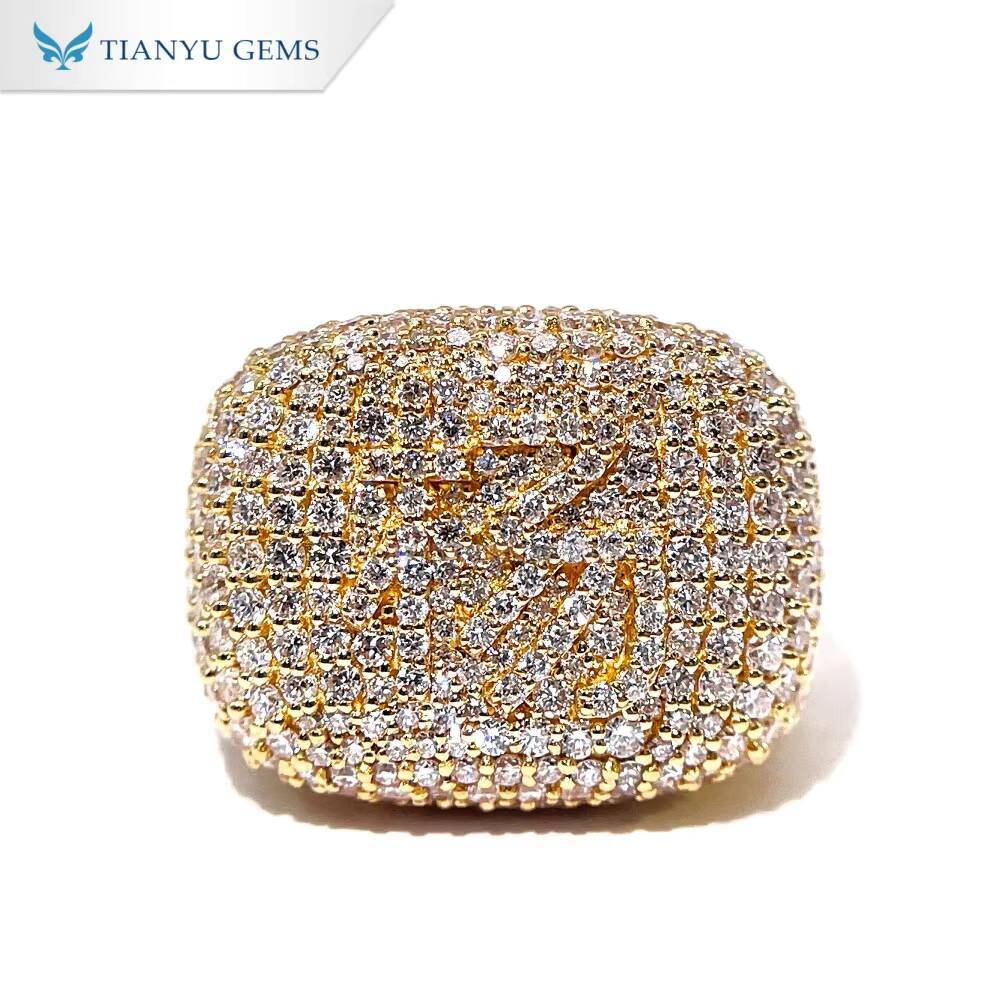 Tianyu Gems Full Band Stone 18k Yellow Gold Luxury Design Men Rings