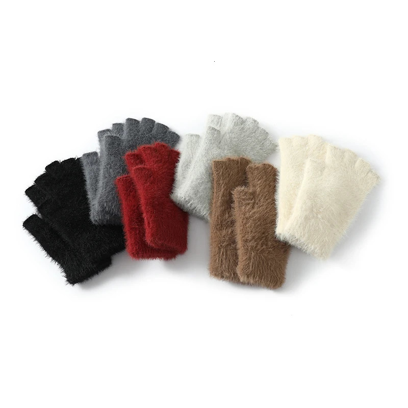 100 Mink Cashmere Mens and Womens Mittens Winter Womens Warm Stretch Knit Halffinger Gloves Classic Womens Gloves 251028