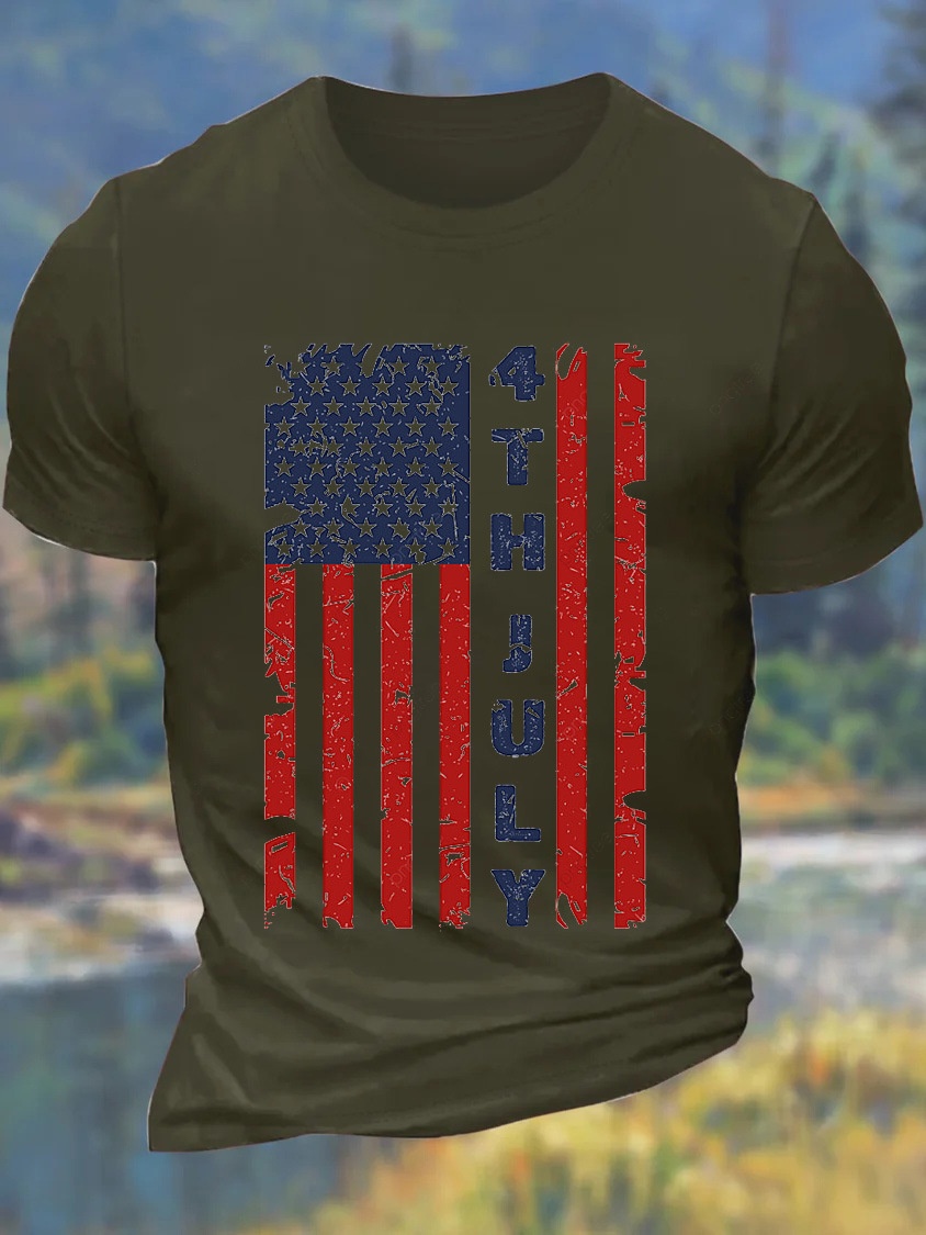 European & American Oversized Men's New Summer Independence Day July 4th Cotton Casual Letter T-Shirt - TT7332