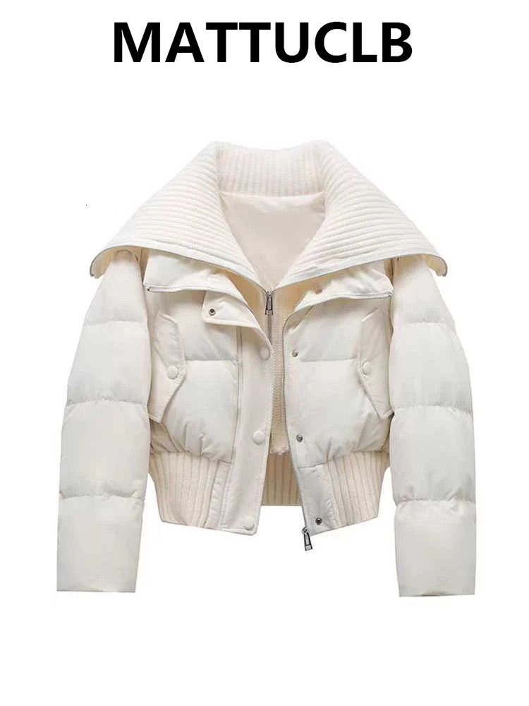 2025 Autumn Winter Women Two Pieces Padded Jacket Turndown Collar Crop Down Jacket Korean Thick Parkas Outwears 251030