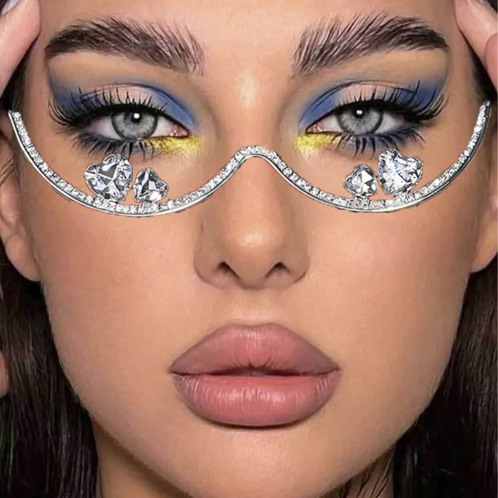 Fashion Double Heart Glasses Frames Rhinestone Designer Luxury 2024 Face Accessories Jewelry for Cosplays Y2k Dance for WomenW251029