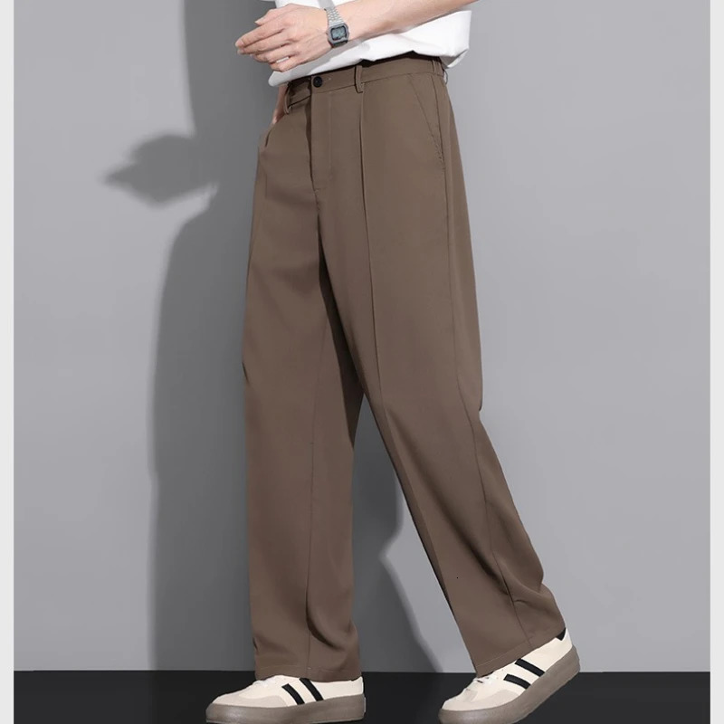 Beige Suit Pants Men Loose Fit Fashion Social Mens Wide leg Dress Pants Korean Casual Straight Pants Mens Office Formal Trousers 251028