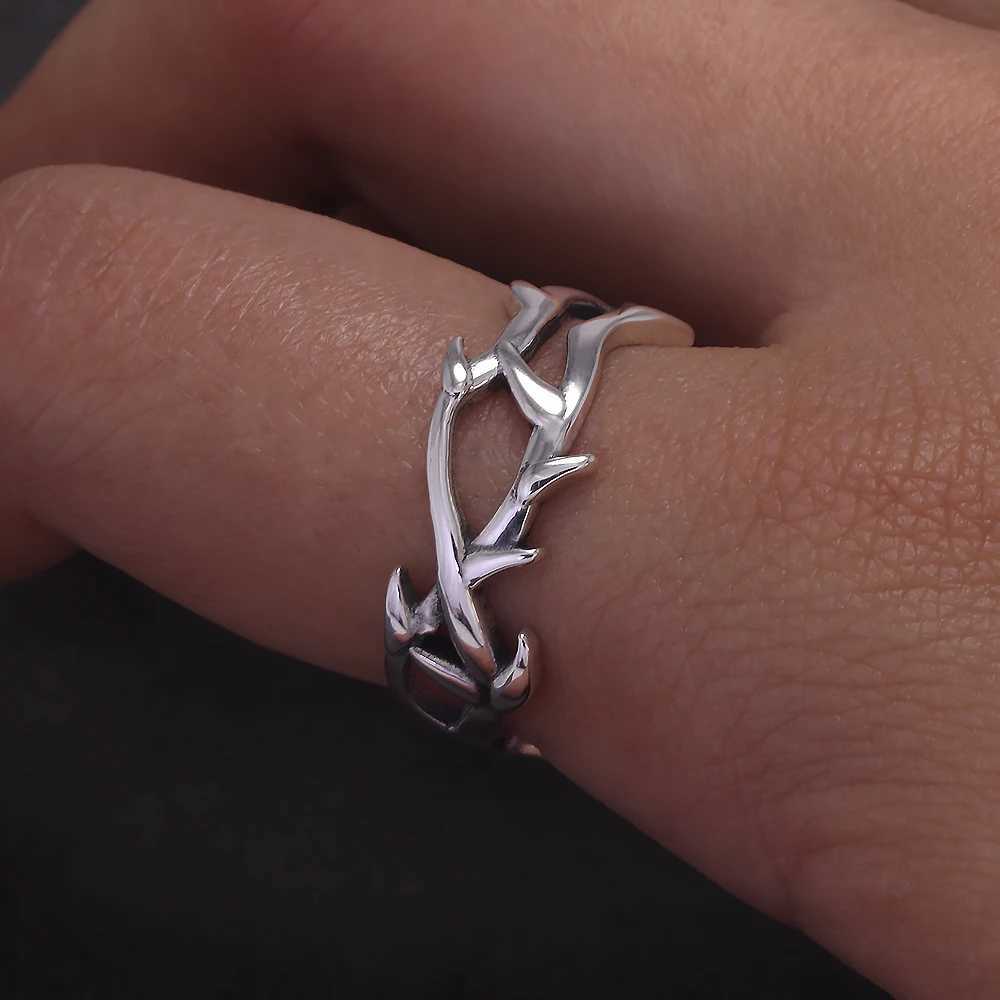 925 Sterling Silver Gothic Thorn Couple Rings for Women Men Punk Retro Cool Spiky Finger Ring Adjustable Hiphop Y2k JewelryW251030