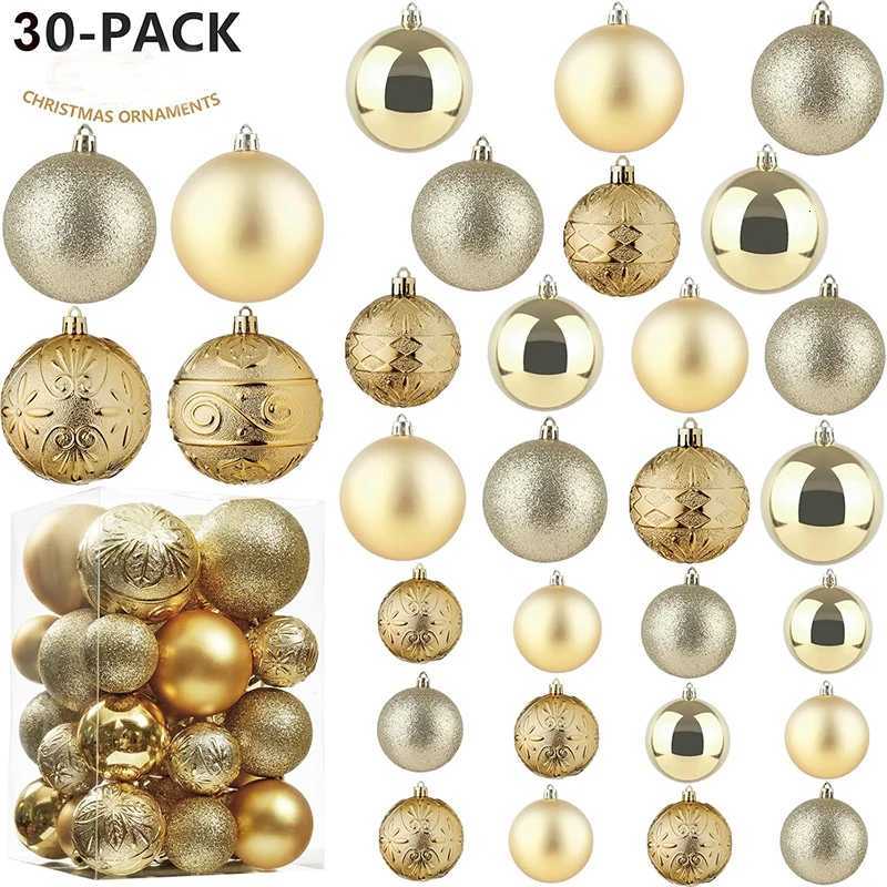 Christmas Ball Ornaments 30Pcs of 468CM Shatterproof Plastic Christmas Ball Xmas Tree Hanging Decor for Home New Year Decor C251030
