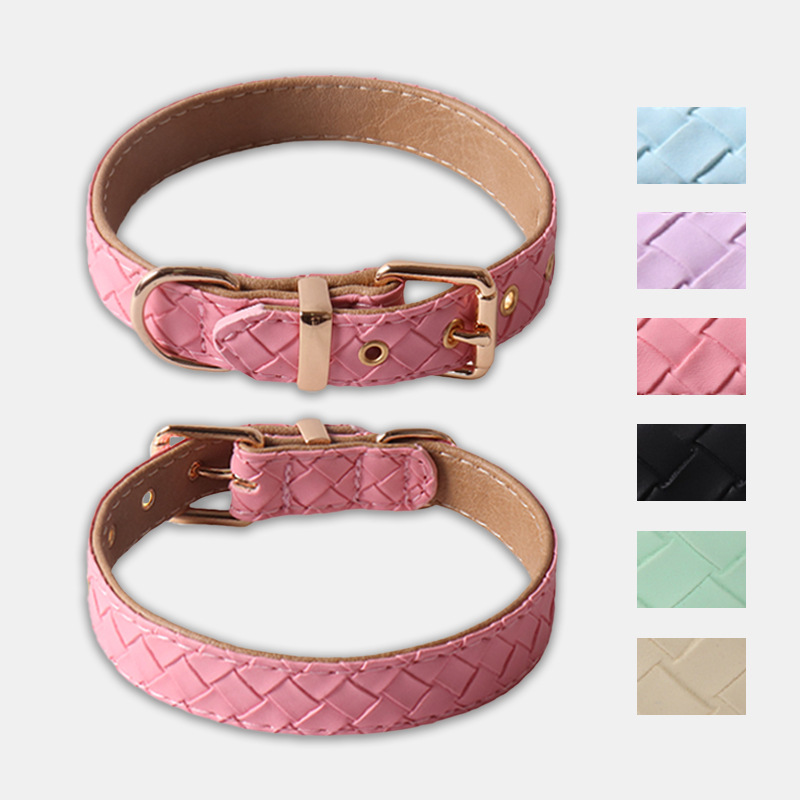 Woven Pattern Dog Collar & Leash, Multi-Color Options, Sturdy Metal Buckles, Adjustable Sizes, For Dogs of All Sizes, Durable Fashionable Pet Walking 