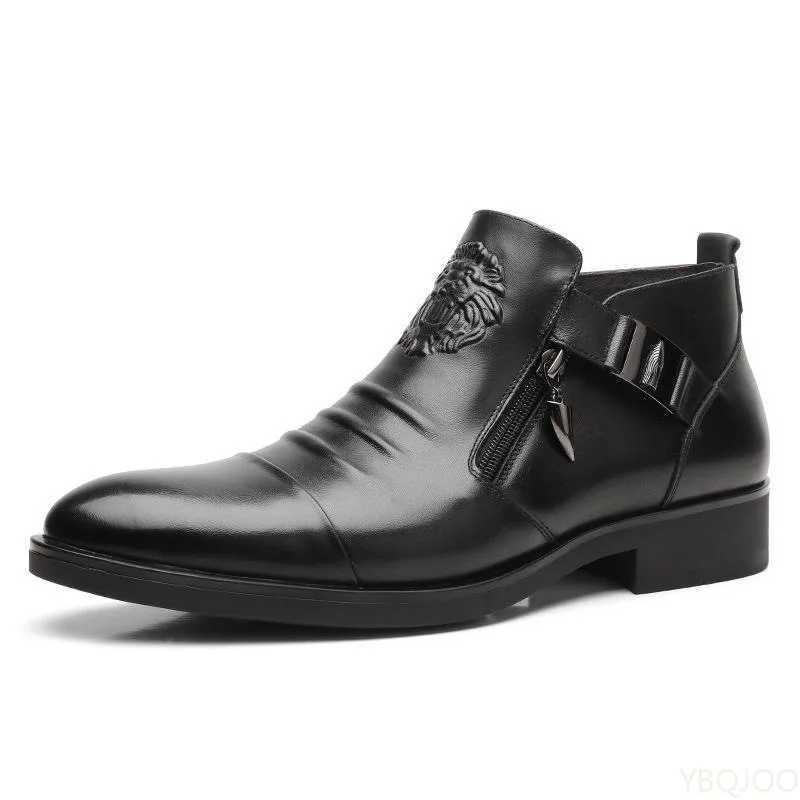 Winter Mens Elegant Boots Ankle non slip Leather Shoes British Zip Black Knight boots Pointed Punk Platform male Booties Botas Z251029