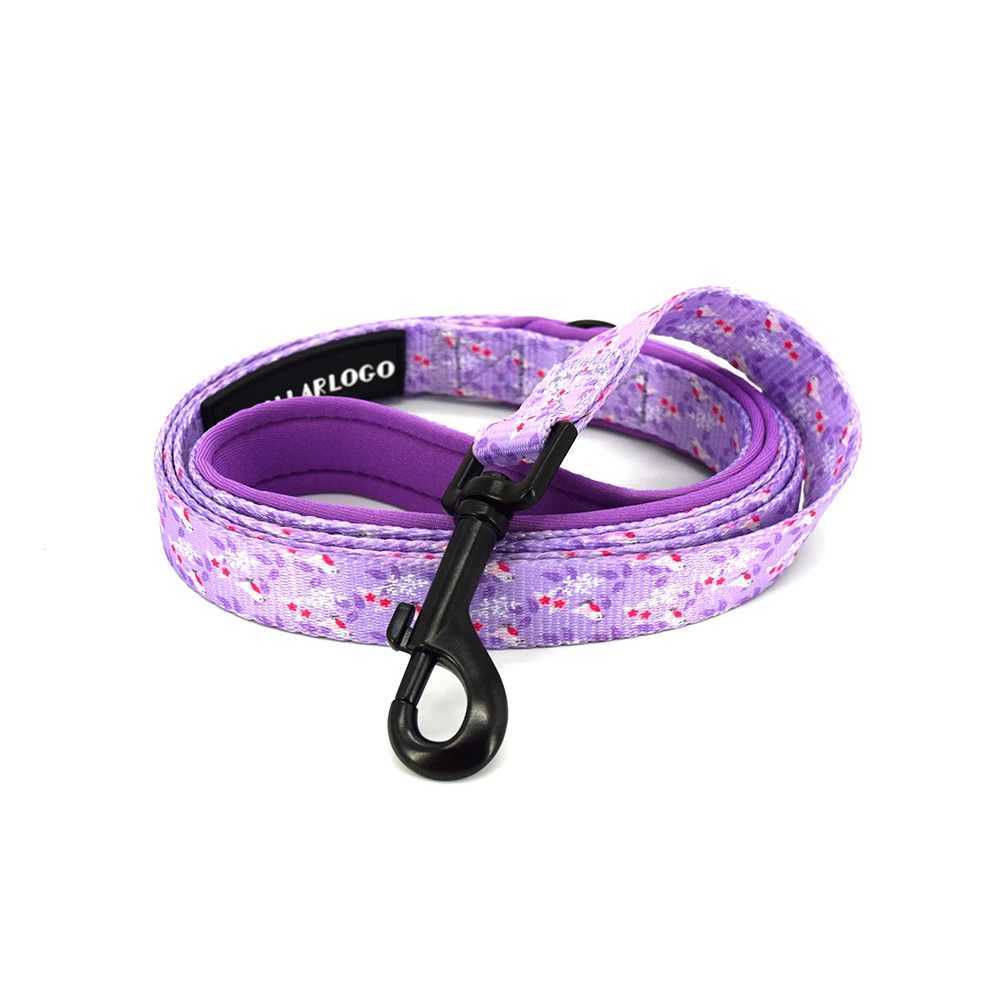 Adjustable Pet Dog Collar Durable Soft Cute Creative Colored Purple Brid Design Leash Neoprene Harness With Poop Bag Dispenser J251129