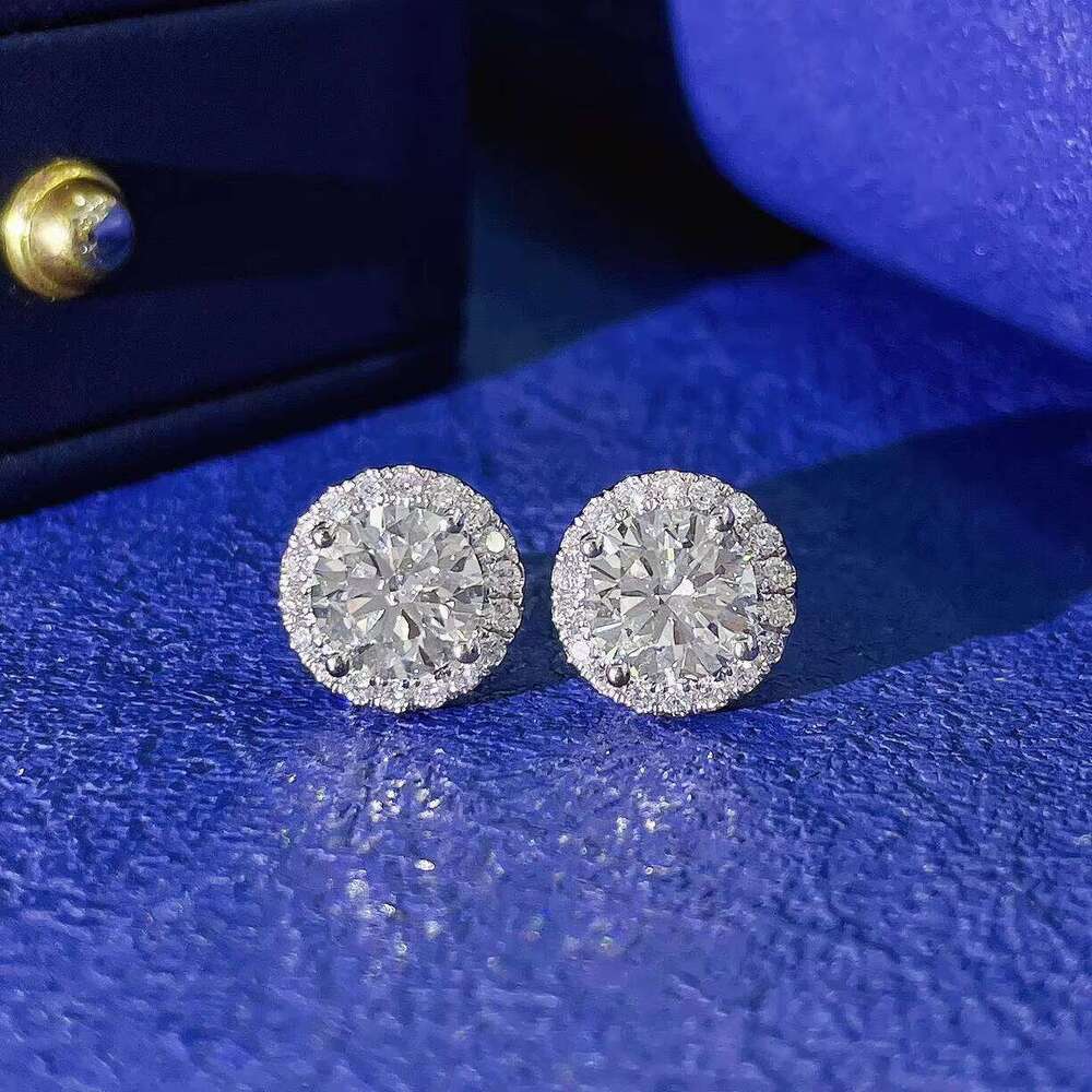 Moissanite Earrings Designer For Women With Certificate Solid 925 Sterling Silver Plated Gold Circle Micro Inlaid Diamond Stud Ear ring Mens Jewelry W