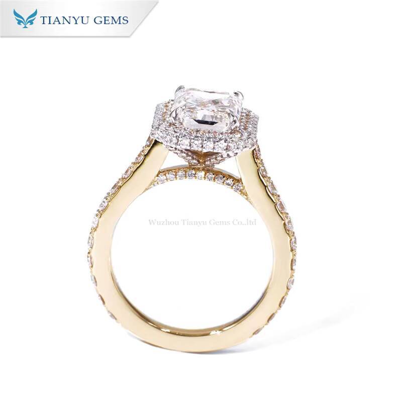 Tianyu Gems 3ct Radiant Cut D VS1 Lab Diamonds Ring Two Tone Gold 18k 14k 10k Yellowwhite Gold Women Wedding Engagement Rings