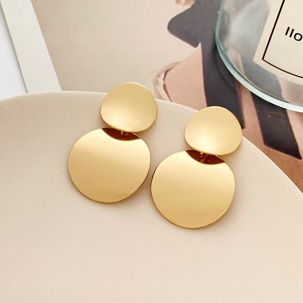 Round Alloy Stud Ins Style Three-Dimensional Glossy Fashionable Versatile Trendy Drop Earrings Jewelry
