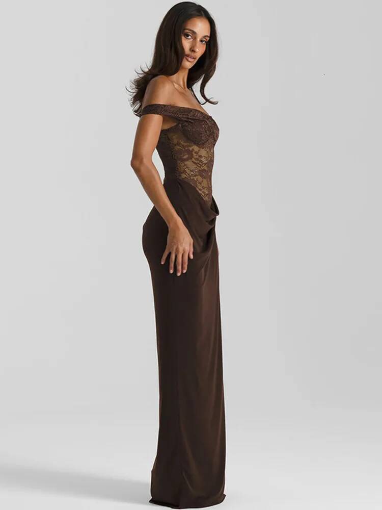 winter jacket women Mozision One Shoulder Lace See Through Sexy Maxi Dress Women Gown Fashion Off-shoulder Sleeveless Backless Club Long Dresses