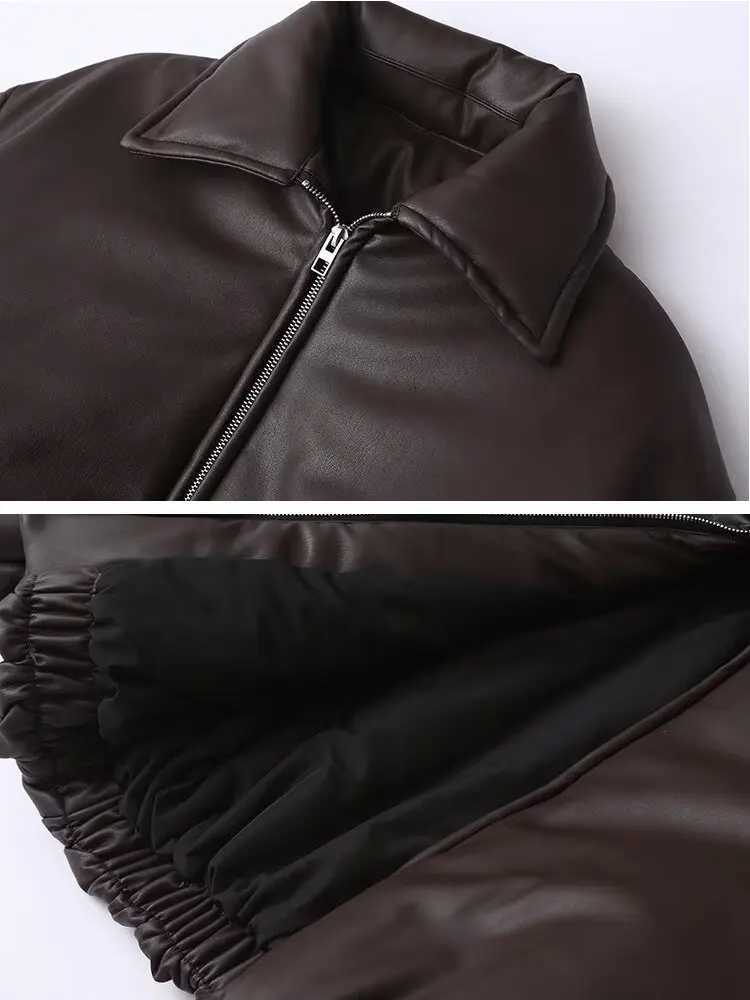 2025 Winter Womens Motor Biker Warm Faux Leather Parkas Coats Female Street Oversized Padded Thicken PU Short Bomber Jackets Y251105
