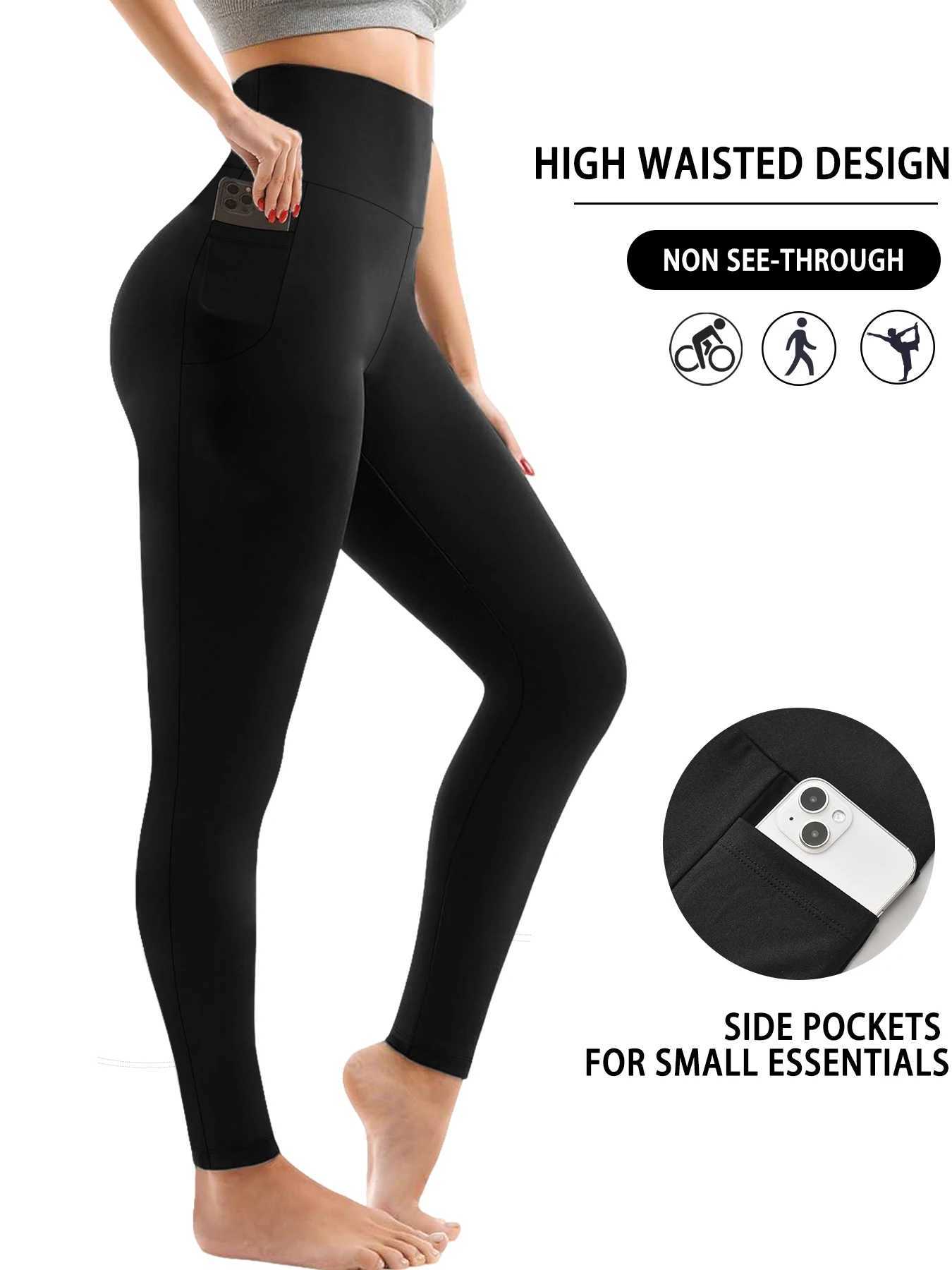 Super Soft Sports Leggings With Pockets For Women High Waisted Workout Yoga Running Push Up Gym Fitness Tight Pants Womens J251030