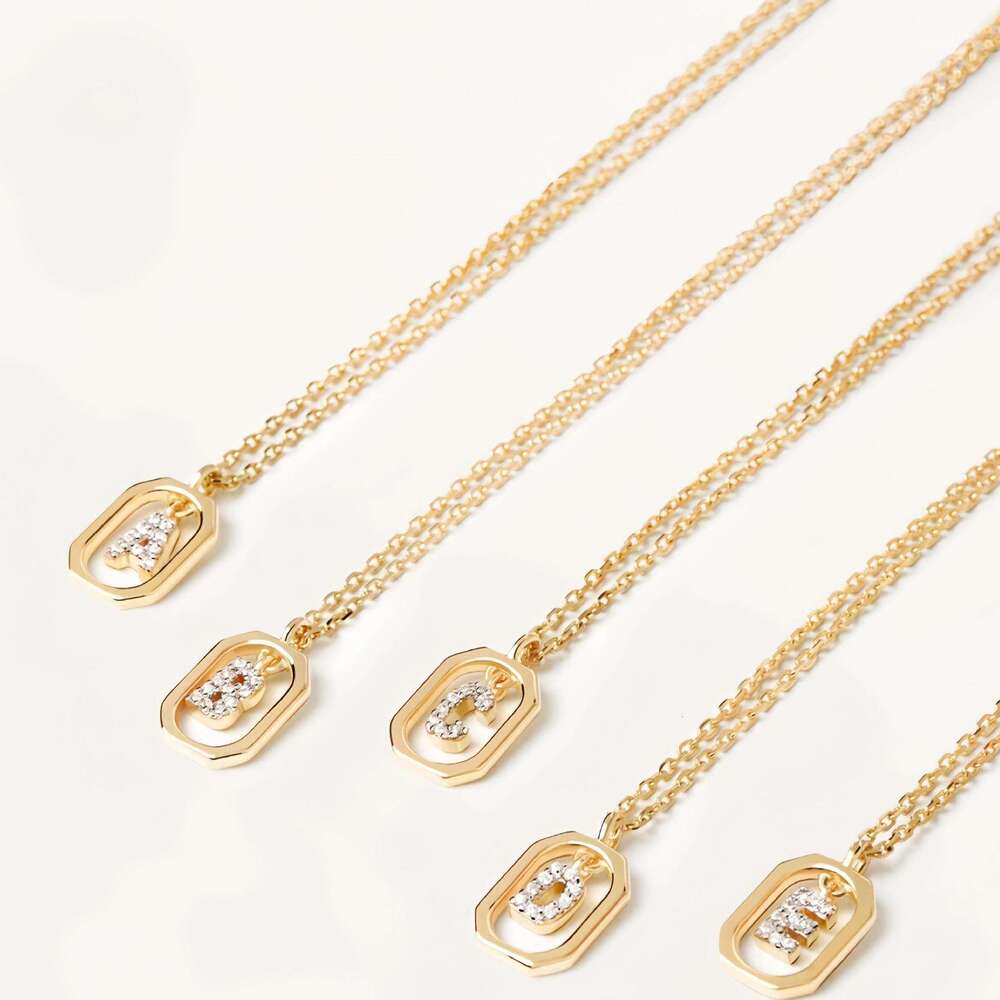Spanish PD Hot-Selling Sier Women's 26 Mini Micro-Inlaid Full Dia Gold Letter Necklace H Pendant