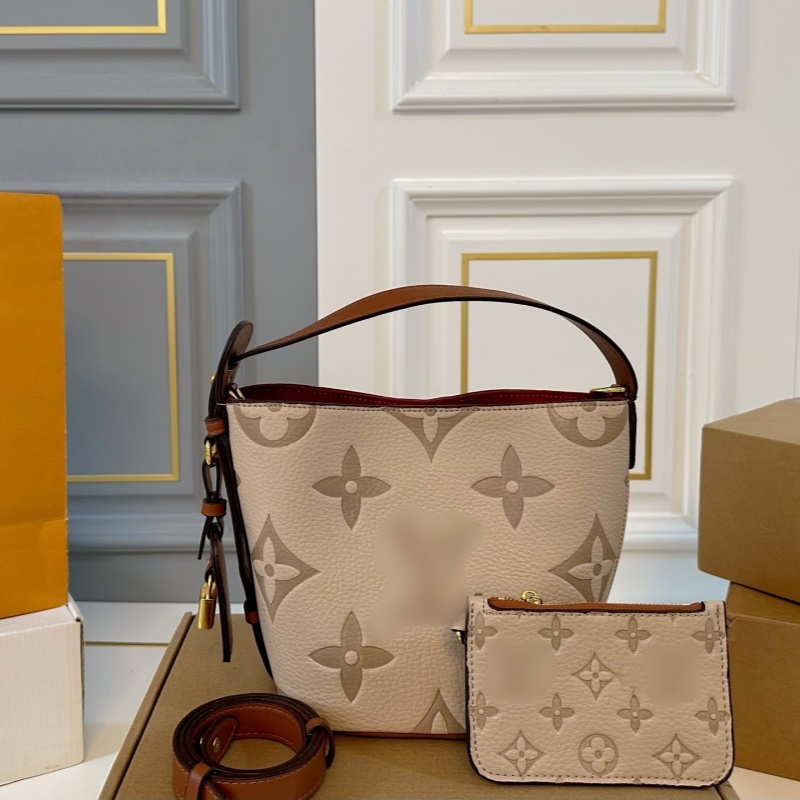 Embossing Tote Shoulder Bag Women Luxury Mini Handbag Fashion Classic Bucket Bag High Quality Genuine Leather Shopping Bag Purses