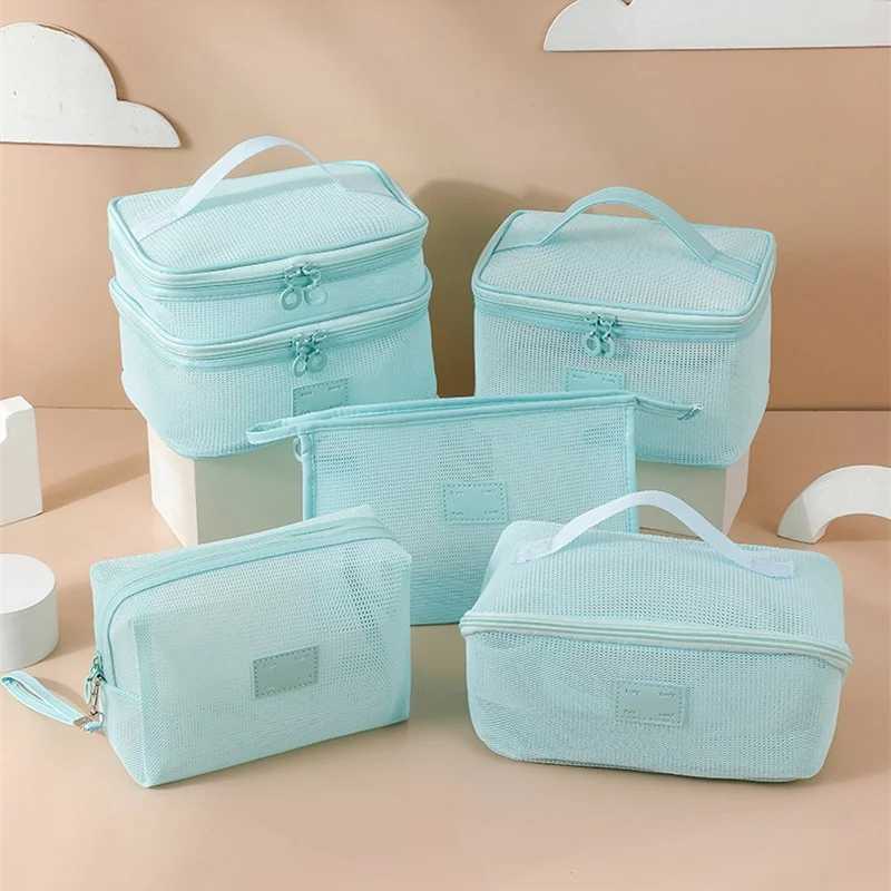 StoBag 5pcs Color Transparent Makeup Mesh Bag Tote Small Large Cosmetic Package Storage Travel Handbag Portable Pouch Organizer J251115