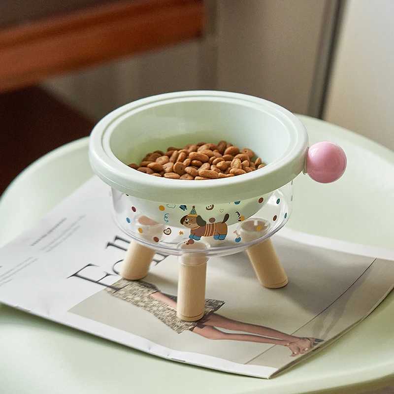 Cute pet highlegged cat food bowl dachshund pattern design PP material not easy to deform detachable easy to clean pet bow J251113
