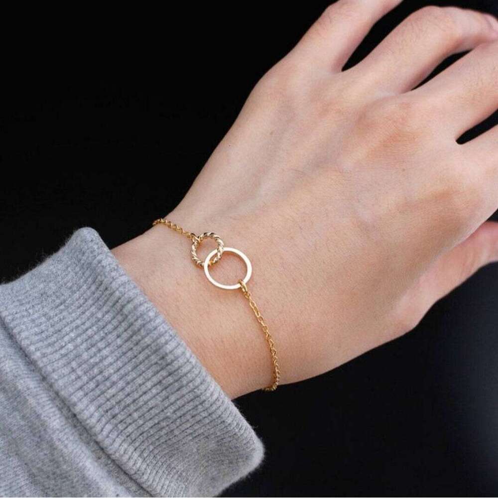 New Double Ring Birthstone Fashion Round Interlocking Bracelet Exquisite Jewelry for Women