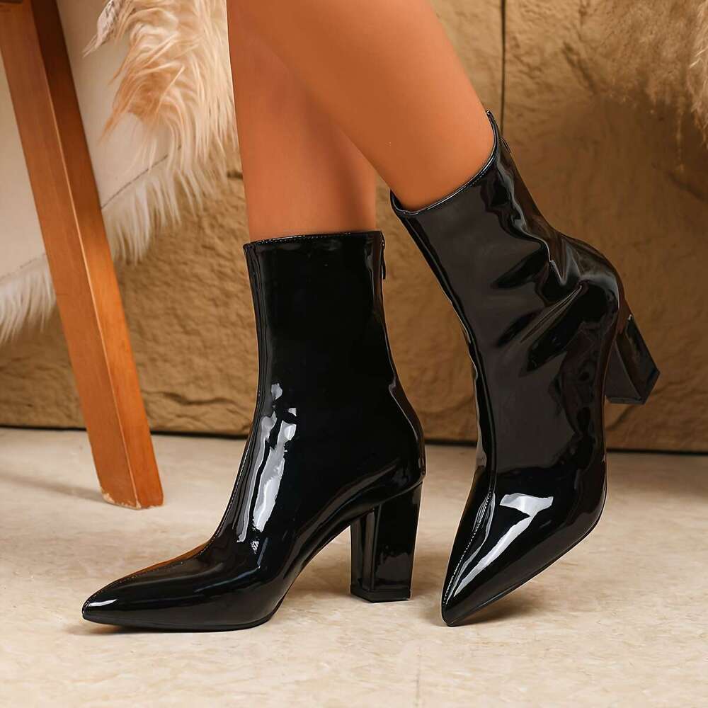 Women's Chunky Block Heel Boots Pointed Toe, Slip-Resistant TPU Sole, Winter Party & Formal Shoes Pink/Blue/Black Easy-Clean Synthetic Cover - Al