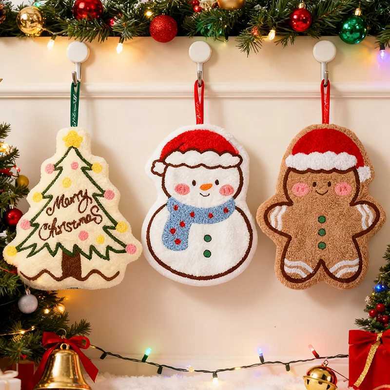 Christmas Hand Towel Cartoon Gingerbread Man Snowman Coral Fleece Towel Christmas Home Kitchen Bathroom Decoration Xmas Gifts C251030